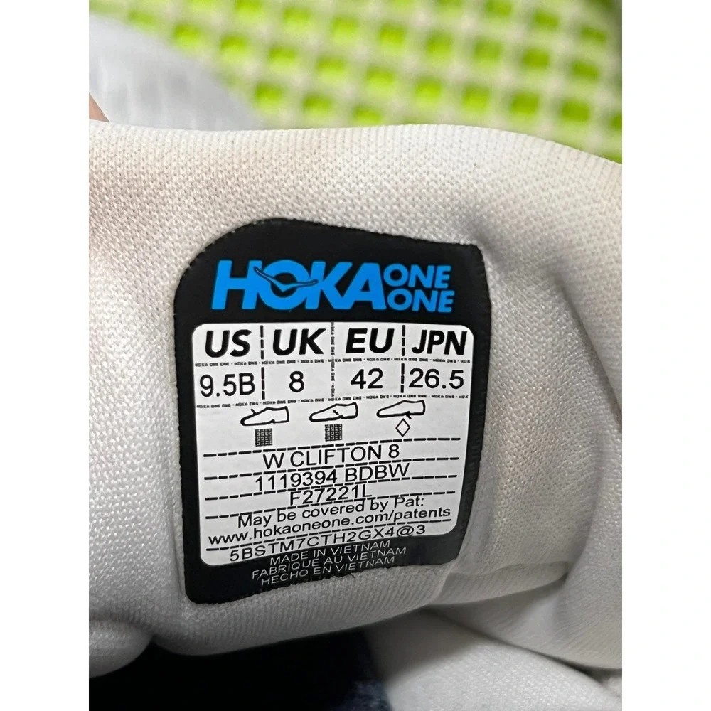 Hoka One One Clifton 8 Running Shoes Women's 9.5 White Blue Yellow 1119394 BDBW